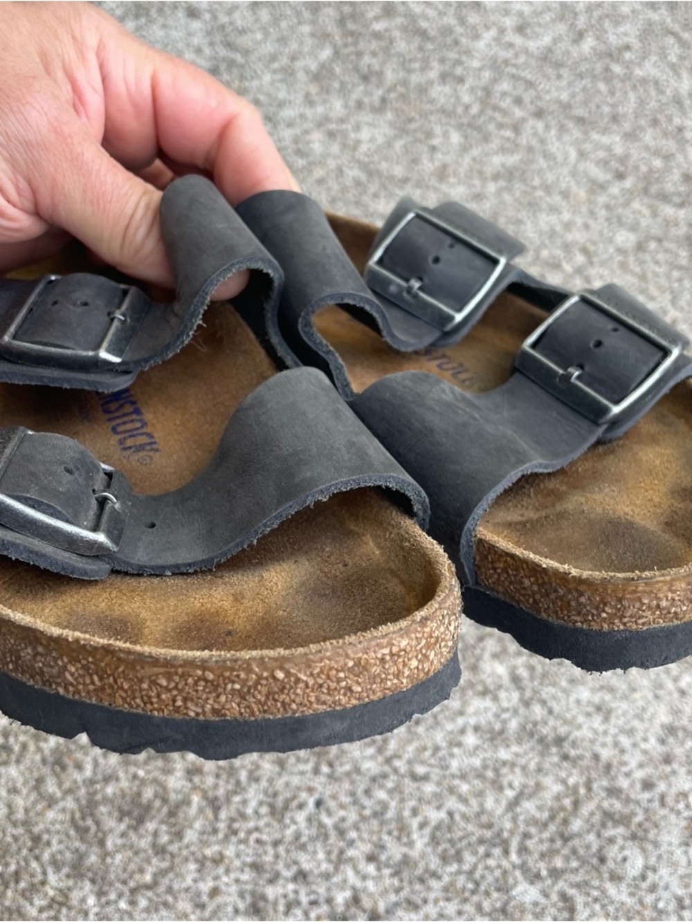 Birkenstock Arizona Soft Footbed Sandals Gray Leather Shoes Size 37 EU Womens 6 - Picture 12 of 16